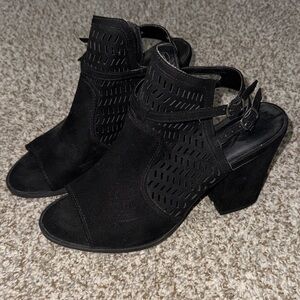 American Eagle Black Decorative Open Heel Block Heels
